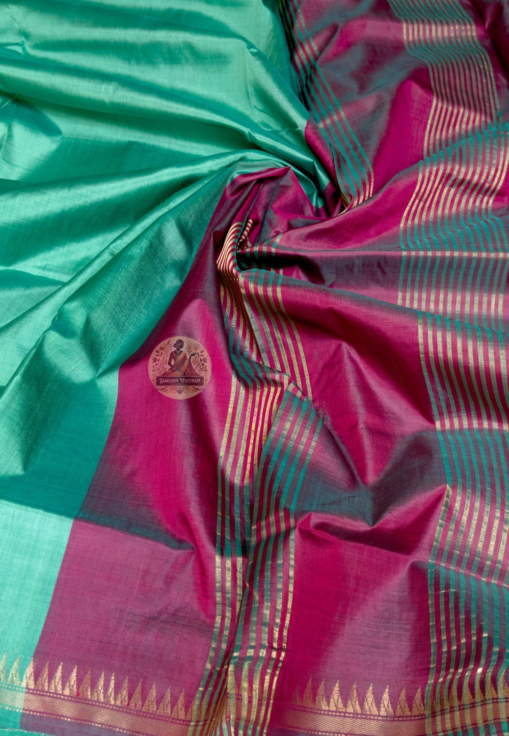 Close-up of bell flower butis woven into pallu of Bishnupur Katan Silk Saree, Bengal artisan handloom