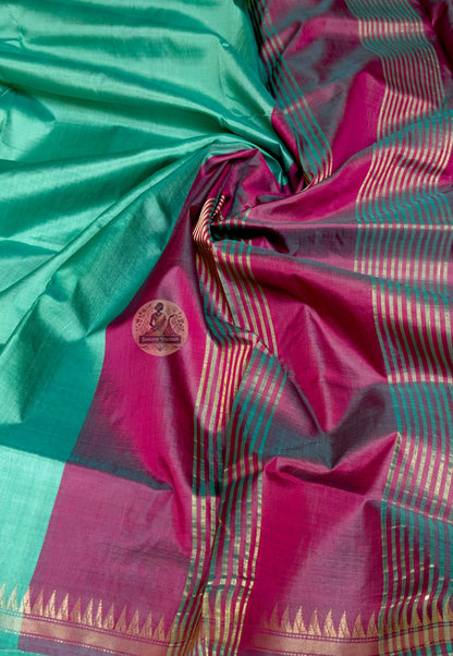 Close-up of bell flower butis woven into pallu of Bishnupur Katan Silk Saree, Bengal artisan handloom