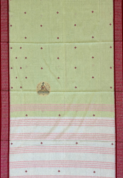 Border detail of summer pure cotton saree sold without blouse piece, versatile for pairing with a cool cotton or lightweight silk blouse
