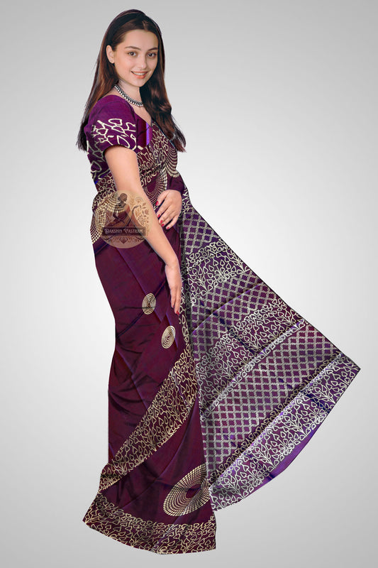 Shop Bishnupur Silk Saree online – Side view showing block print design
