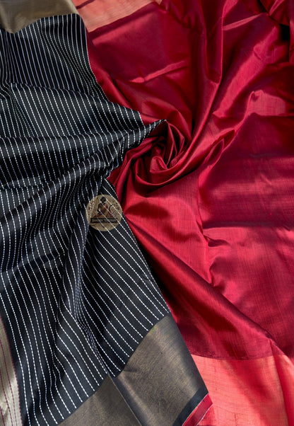  Close-up of handloom Bishnupur Katan silk saree showing tight even weave with natural lustre that deepens with wear, Bishnupur West Bengal heritage loom tradition