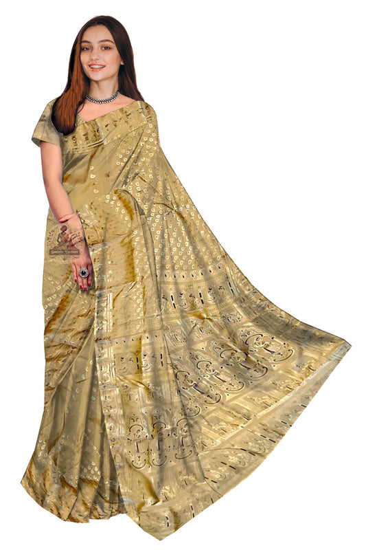 Buy Swarnachari Saree online – Front view showcasing intricate gold zari designs