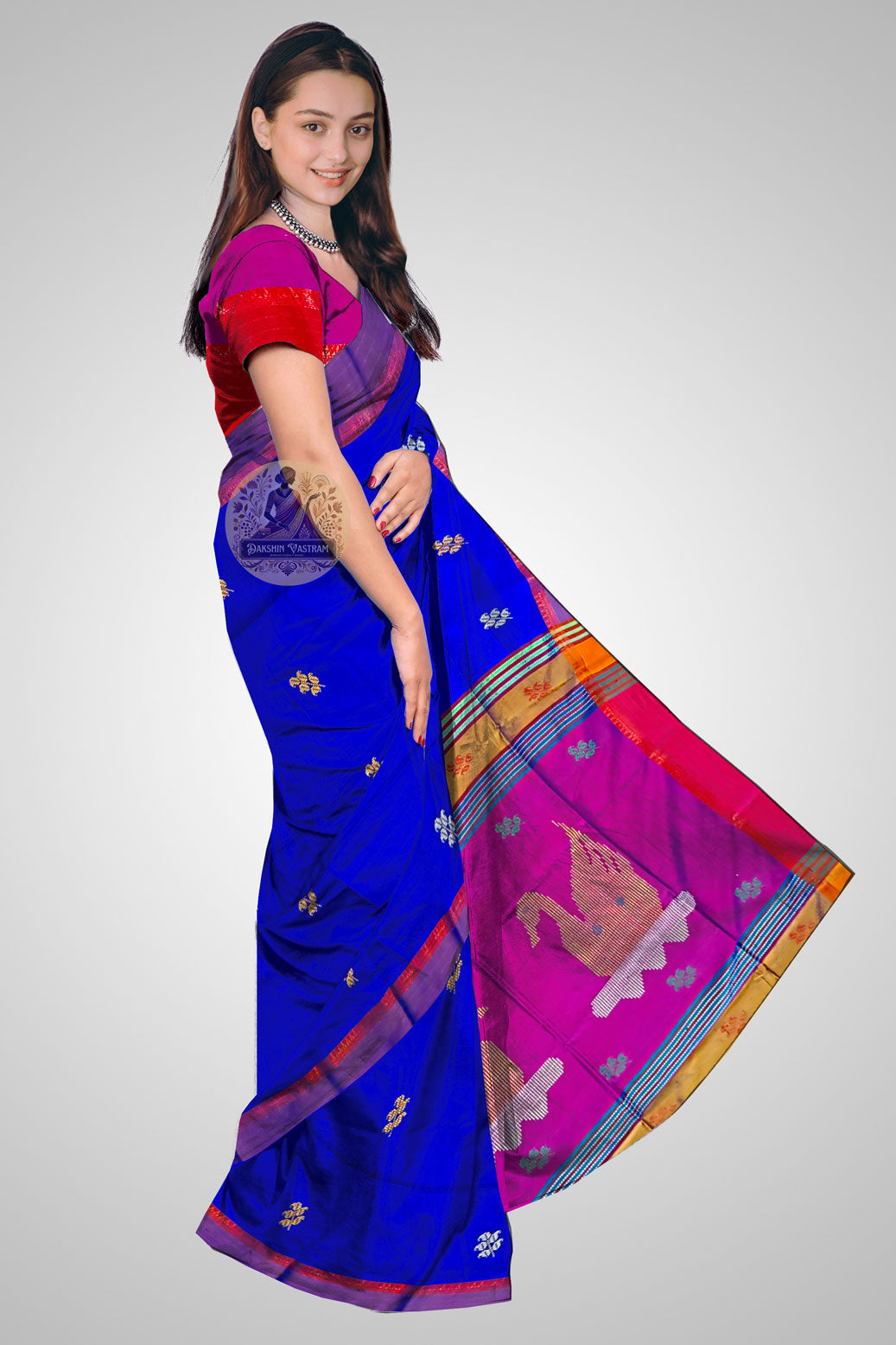 Shop Indian Silk Saree – Side view showing pallu drape