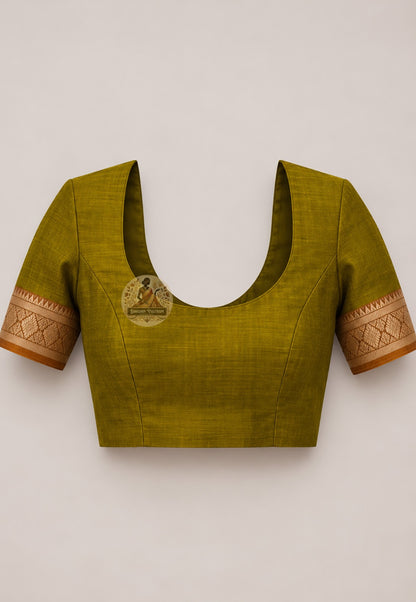 Matching blouse piece included with Bishnupur Katan Silk Saree handloom Saptami Puja 2026 collection Bengal