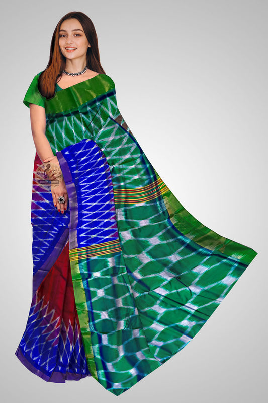 Buy Bishnupuri Katan Silk Saree Online – Front view highlighting elegant handloom weave