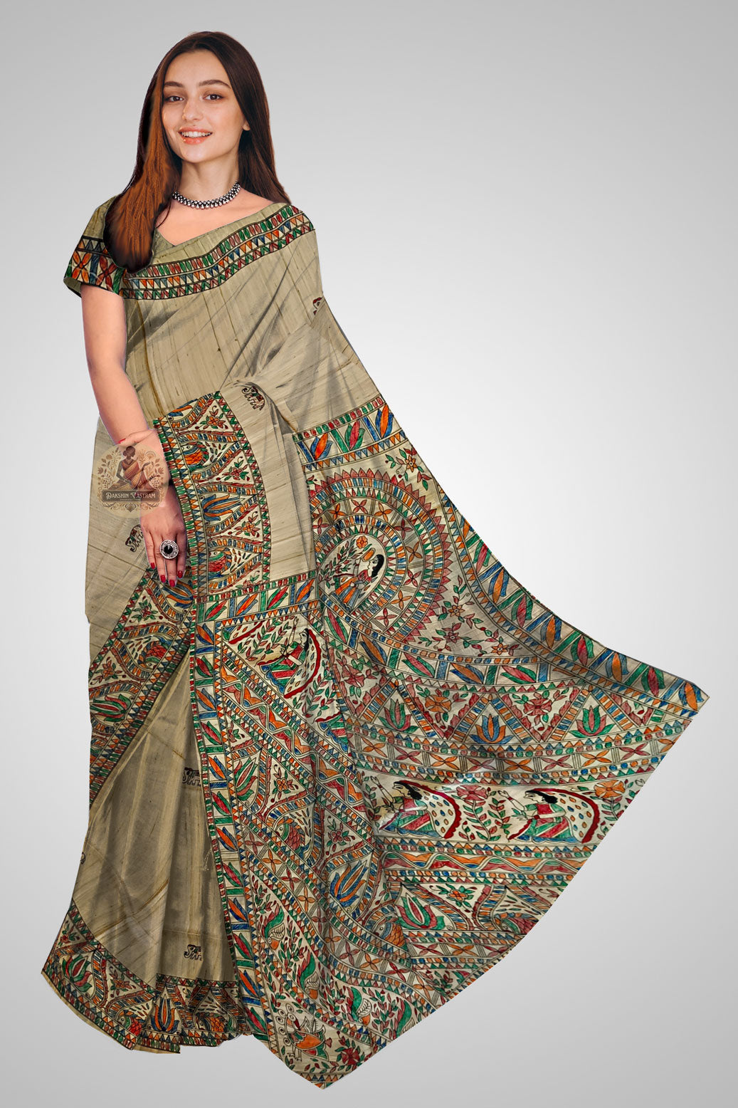 Buy Ghicha Tussar Saree online – Natural handloom silk front display