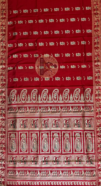 Shop Bengali Baluchari Saree – Detailed view of temple motif