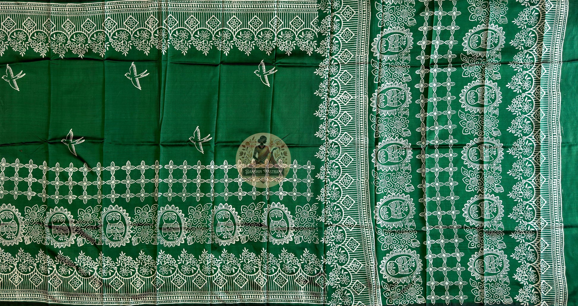 Buy Authentic Bishnupuri Silk Saree online – Pallu design with printed artwork