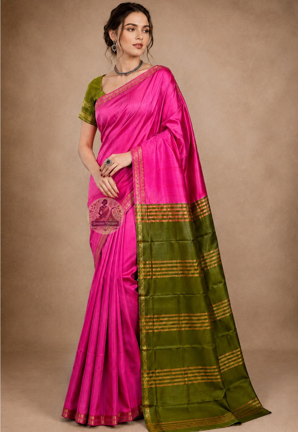 Front view of Bishnupur Katan Silk Saree with handwoven sun wheel and radial petal motifs, West Bengal