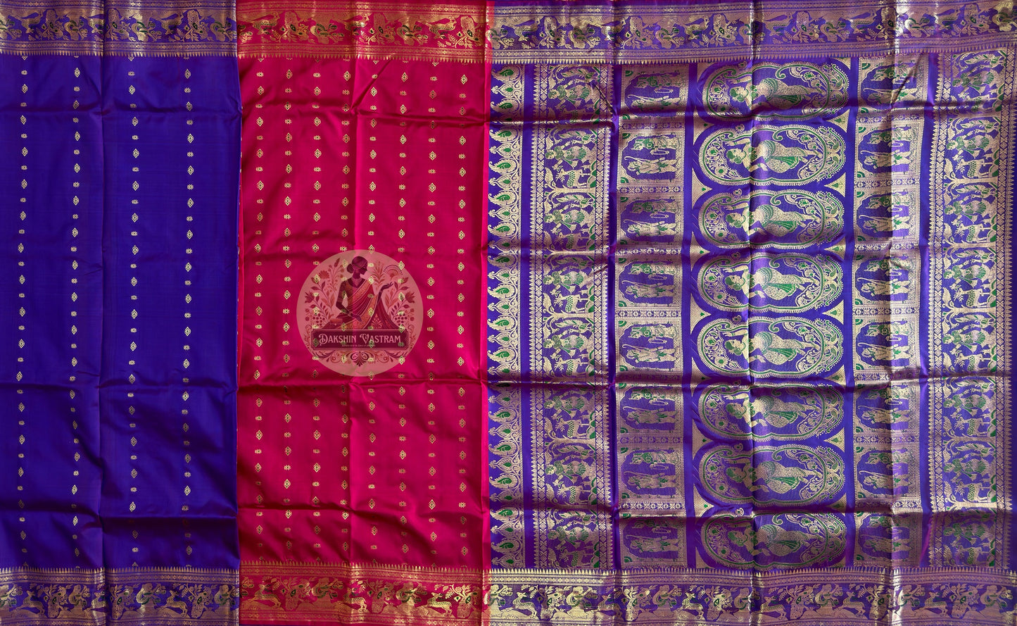 Swarnachari Pure Silk Saree in deep festive hues with golden zari – Diwali and Dussehra collection by Dakshin Vastram