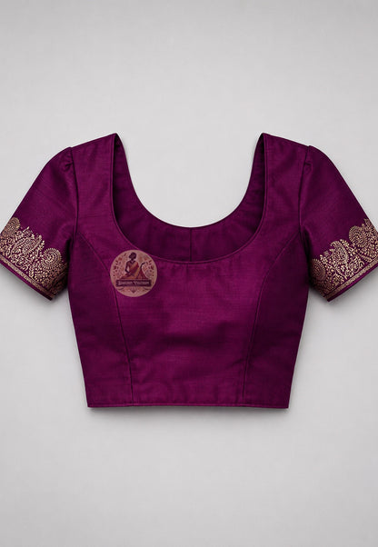 Blouse piece of Bishnupur Katan silk saree with handwoven Bankura Bengal border, pure silk, puja and reception wear