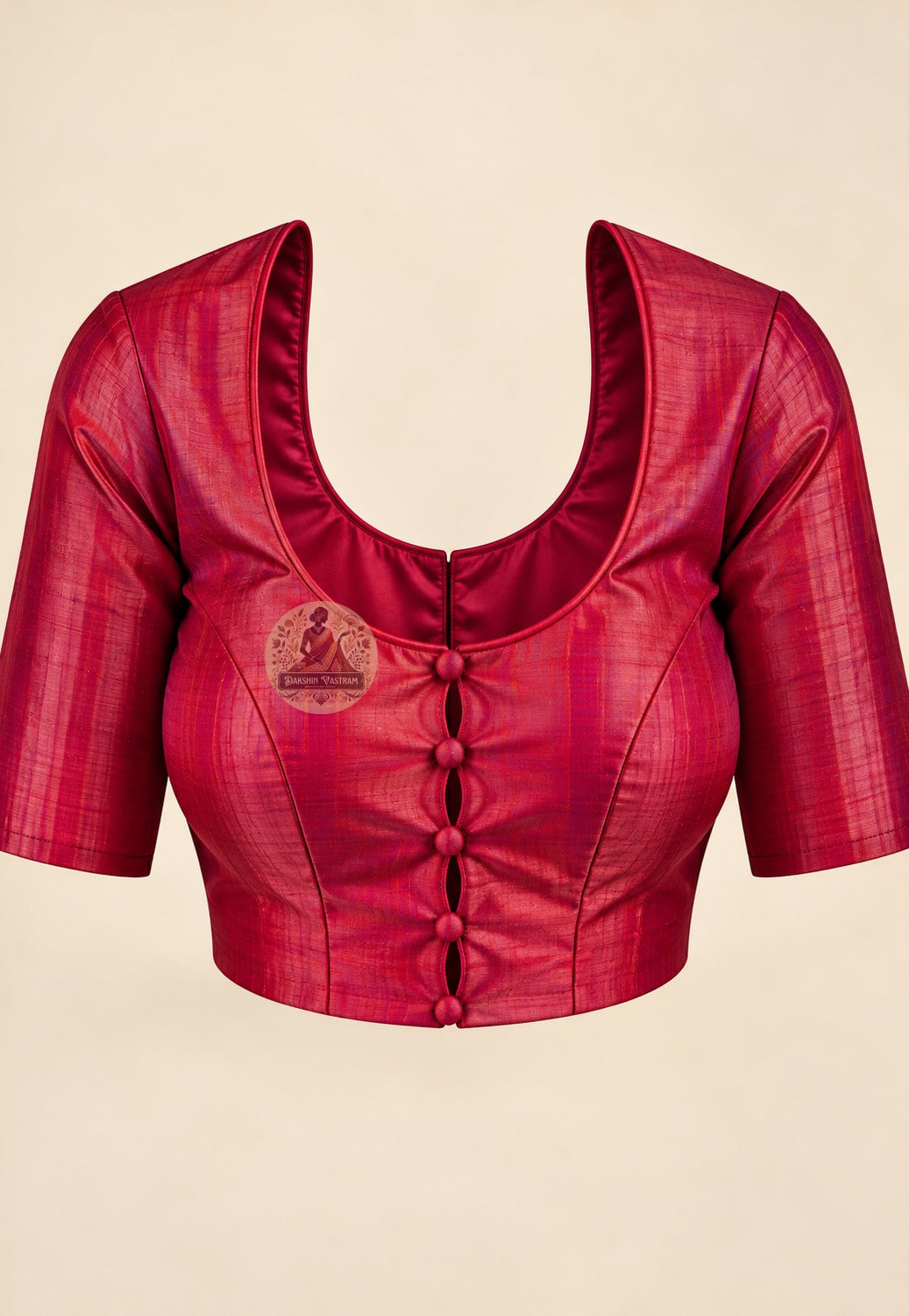 Blouse paired with deep pink Bishnupur silk saree in a matching pink shade