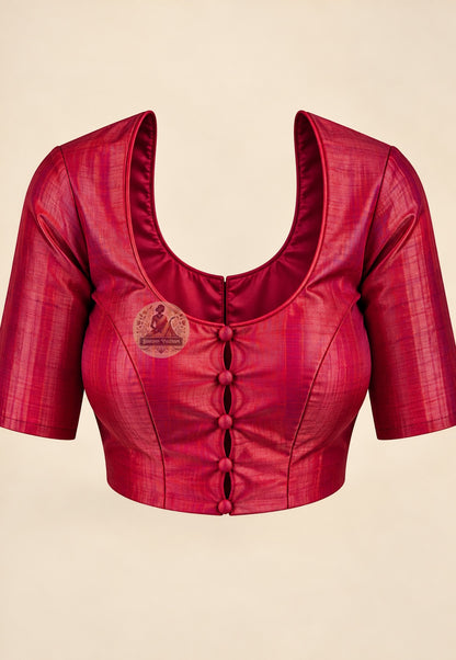 Blouse paired with deep pink Bishnupur silk saree in a matching pink shade