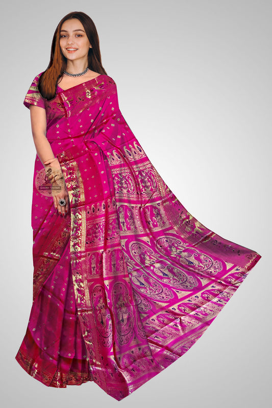 Buy Swarnachari Silk Saree – Front view with handwoven motif detailing