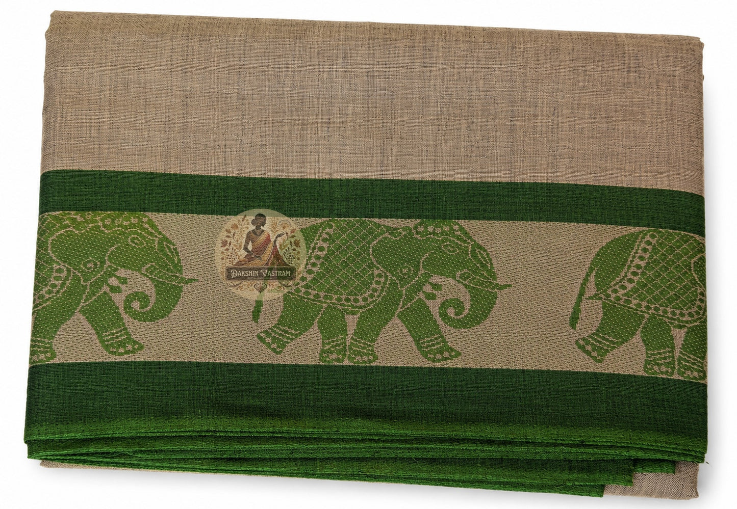 Close-up of woven border on West Bengal handloom cotton saree showing artisan craftsmanship