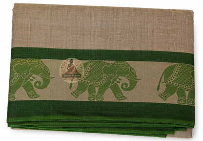 Close-up of woven border on West Bengal handloom cotton saree showing artisan craftsmanship