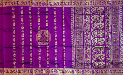 Full view of Baluchari Silk Saree by Dakshin Vastram — the art of looking closely in pure Bengal silk, handwoven in Bishnupur for weddings, Diwali and cultural celebrations across UK, USA, EU and India