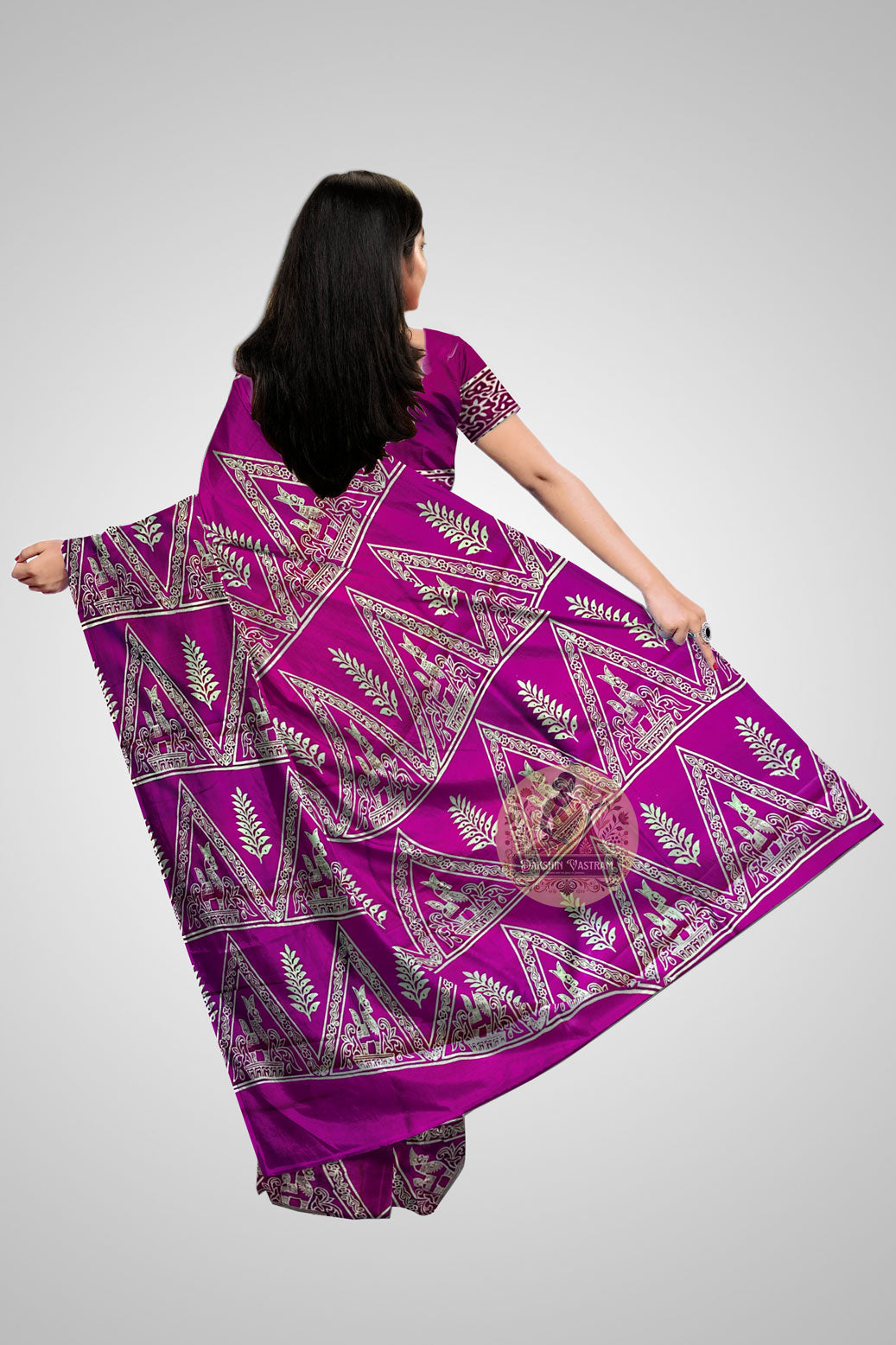 Explore Designer Silk Sarees – Back angle highlighting the pallu flow