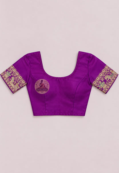 Included blouse piece for Baluchari silk saree showing silk fabric texture and colour