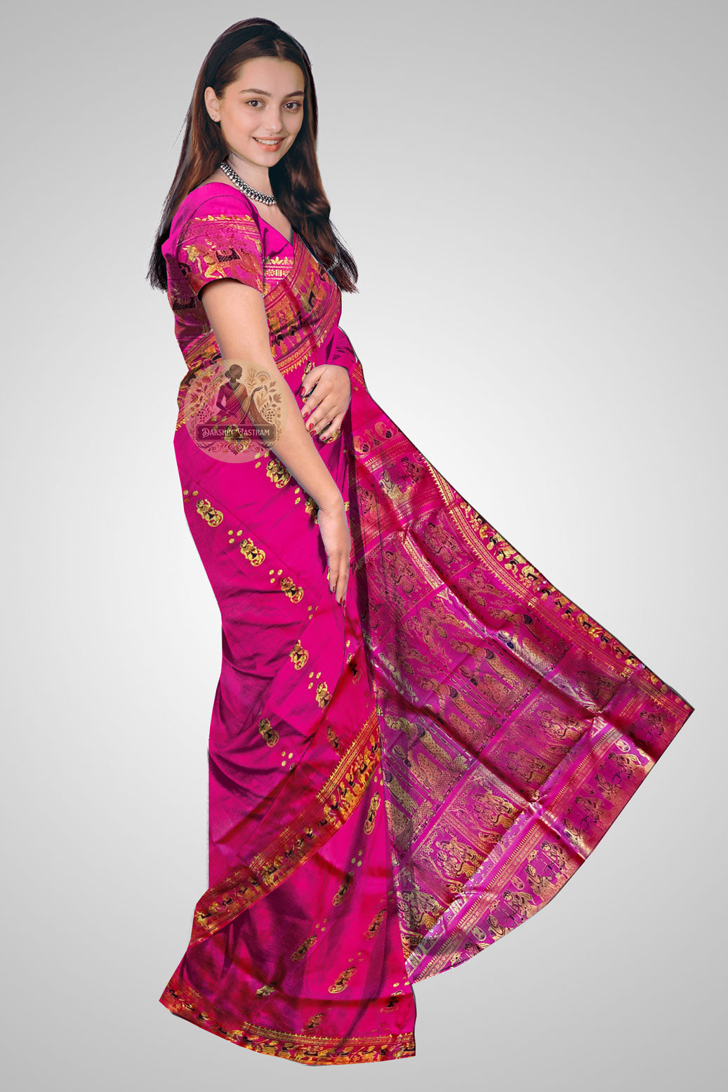 Shop Bengal Swarnachari Saree online – Side profile of pleats and borders