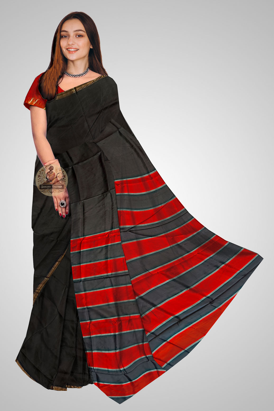 Buy Pure Silk Jori Par Saree online – Front view showing pallu and body