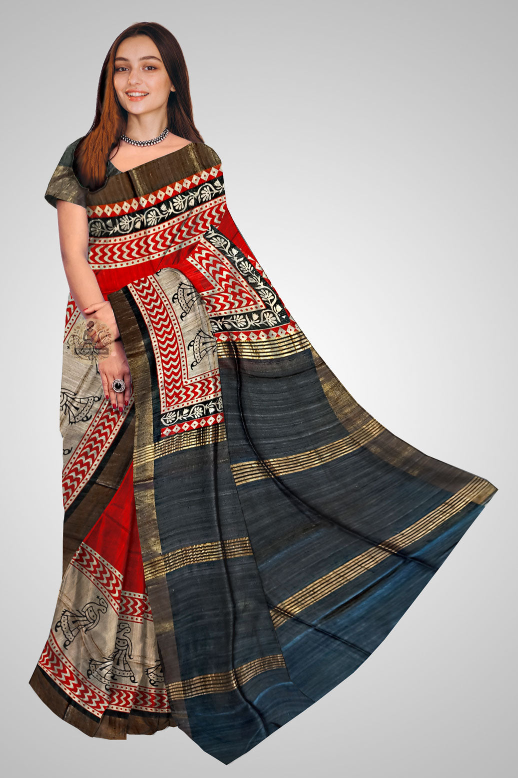 Buy Tussar Saree online – Front view showcasing raw silk texture