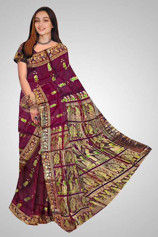 Buy Swarnachari Saree online – Front view of traditional Bengal weave