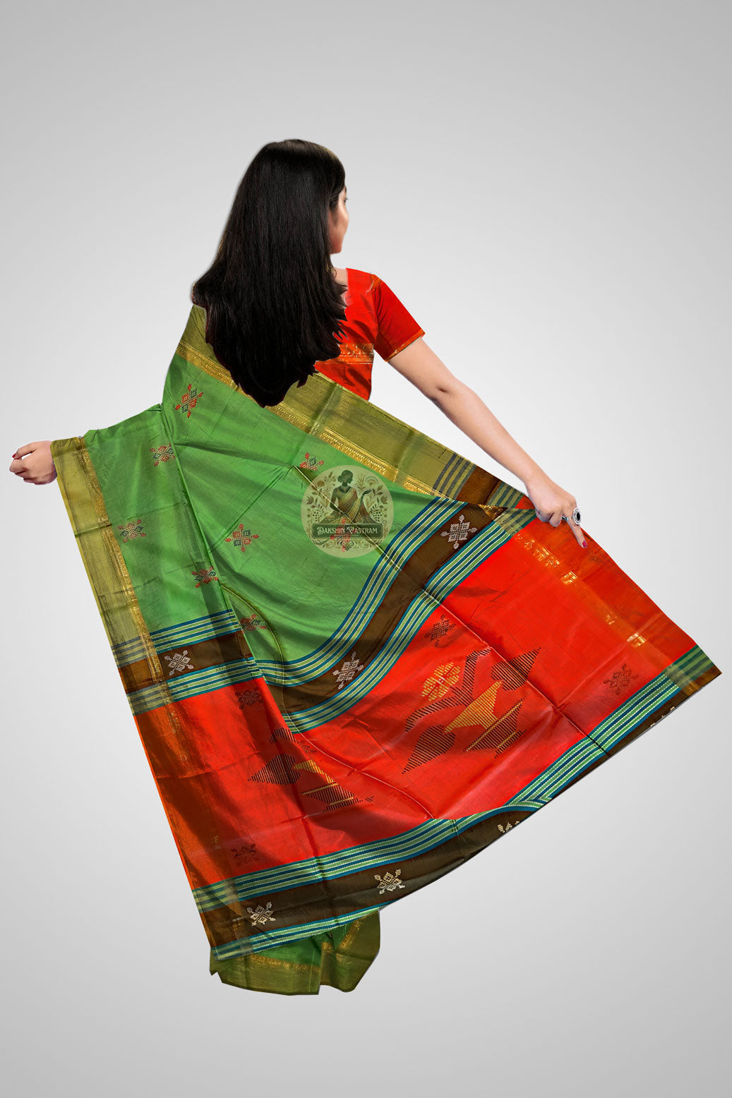 Buy Heritage Silk Sarees – Rear view showing intricate design