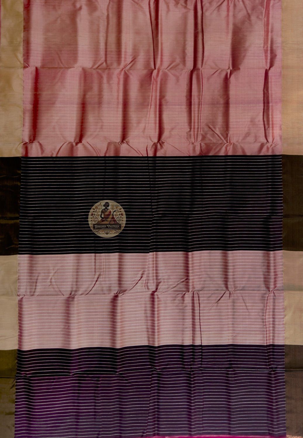 Rear view of Bishnupur Handloom Silk Saree displaying pallu (decorative end panel) with traditional Bengal motifs