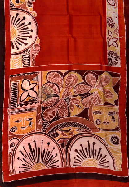 Close-up of Bishnupur Katan silk pallu with hand-woven heritage motifs placed with care and intention, carrying the memory of Bishnupur's temples and centuries of Bengal folk artistic tradition