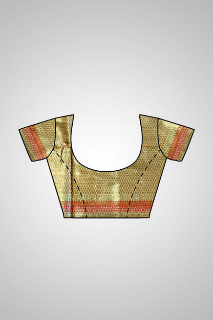 Buy Handloom Muga Silk Saree – Complete view with matching blouse piece