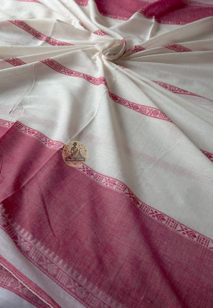 Styling detail of silk blouse paired with West Bengal handloom cotton saree for wedding function