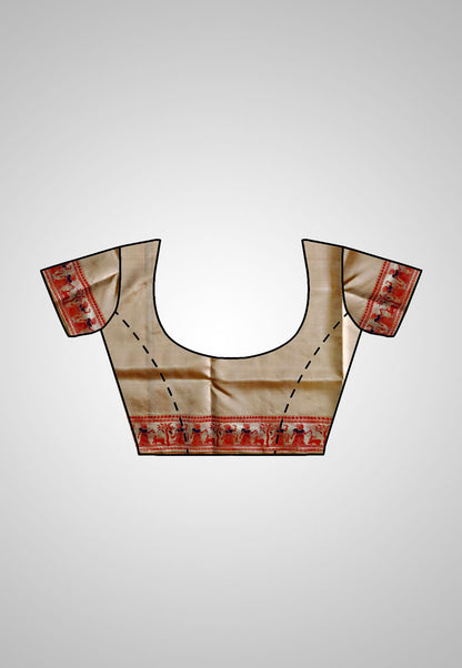 Blouse view of Handloom Baluchari Saree featuring delicate embroidery and traditional designs