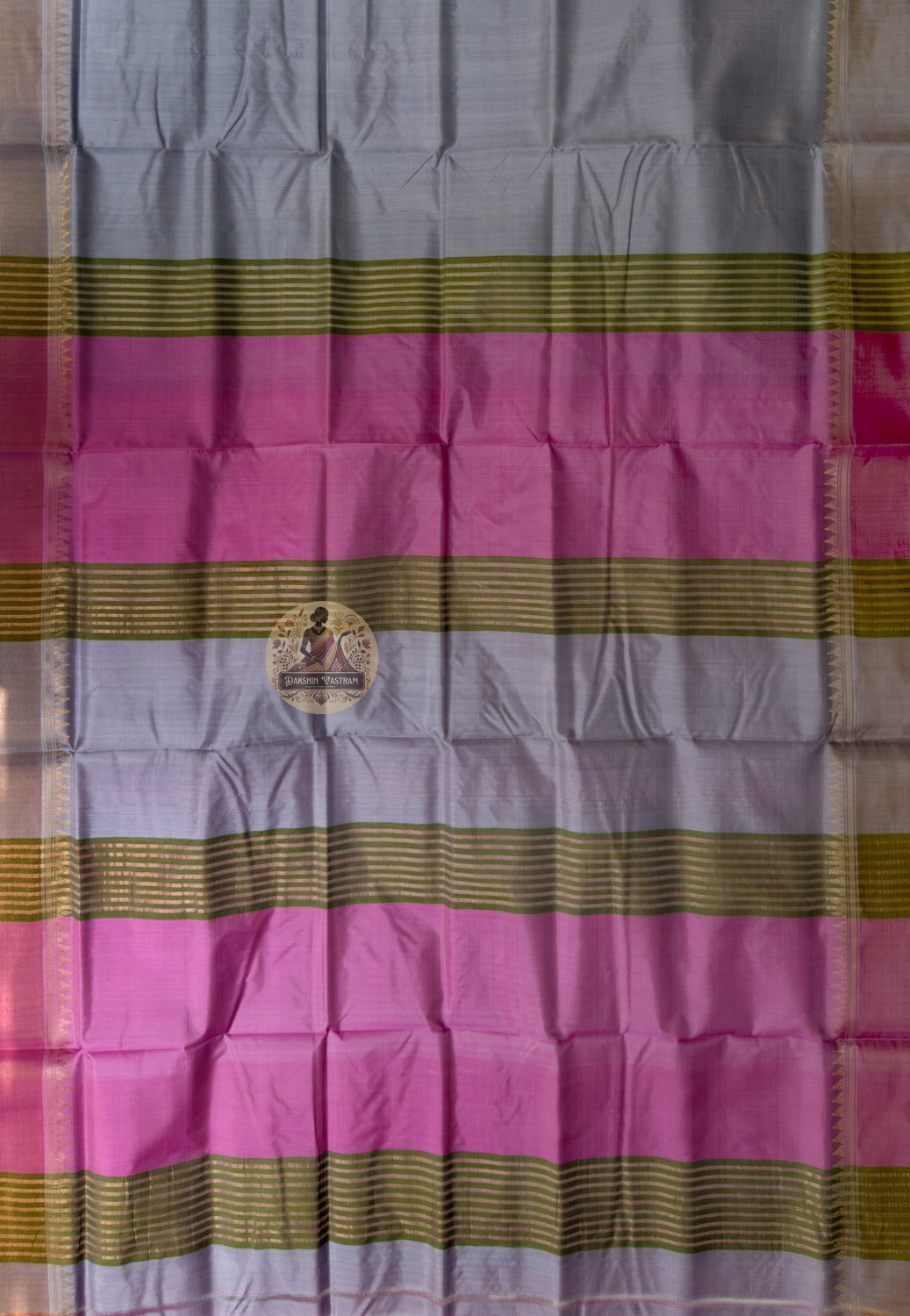 Close-up of handwoven interlocking arch with zari trailing jasmine vine detail on Bishnupur Katan Silk Saree border