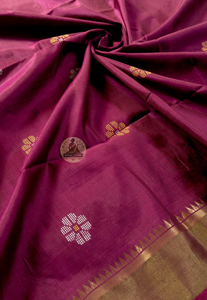 Full saree view of Bishnupur Katan pure silk festival handloom saree with matching blouse piece for Durga Puja Diwali Navratri Karva Chauth and Raksha Bandhan occasions