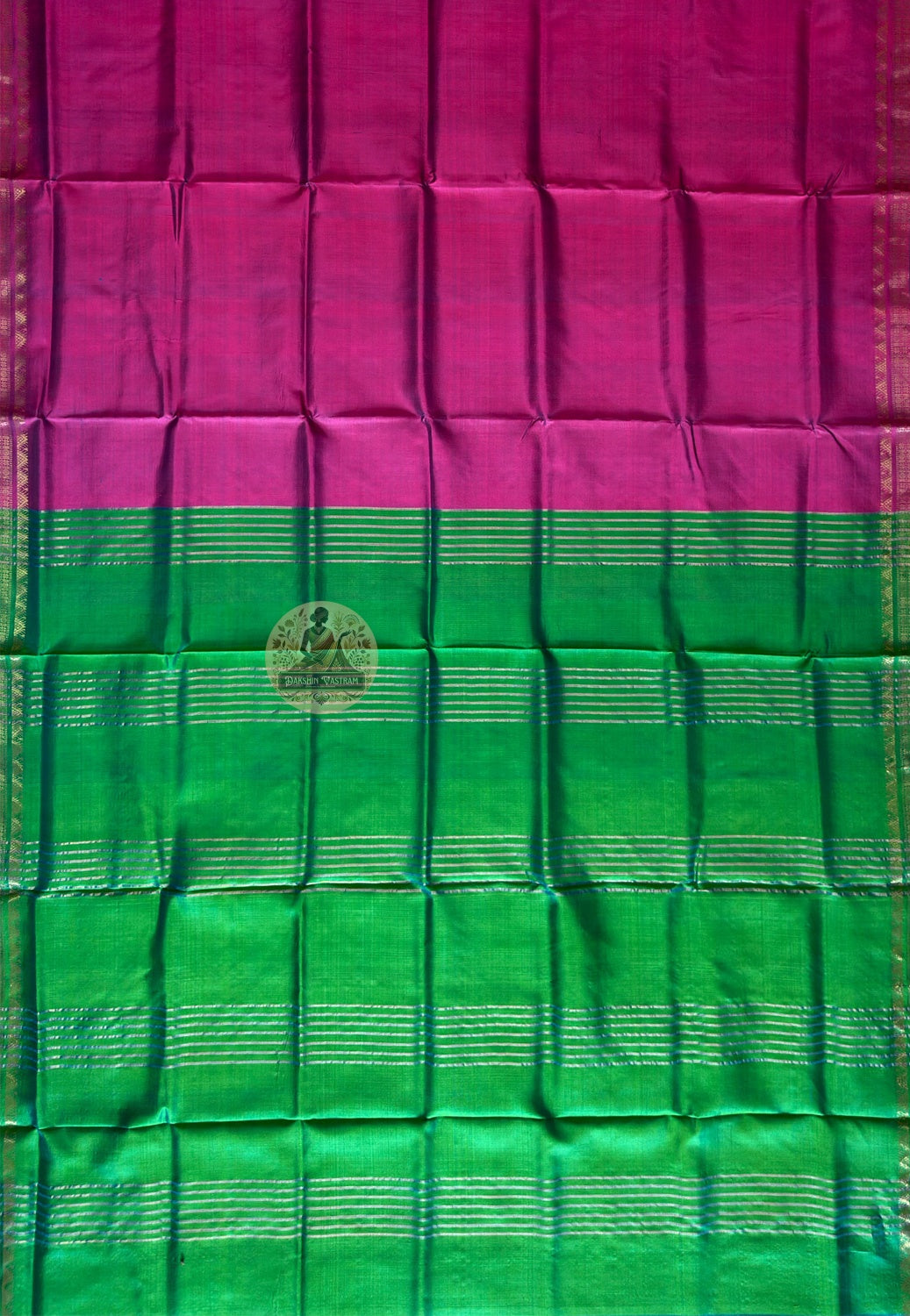 Detailed close-up of hand-woven border on Bishnupur Pure Katan Silk Saree showing the warm deep lustre of pure Katan silk and Bishnupur weave patterns that hold their beauty across years and generations