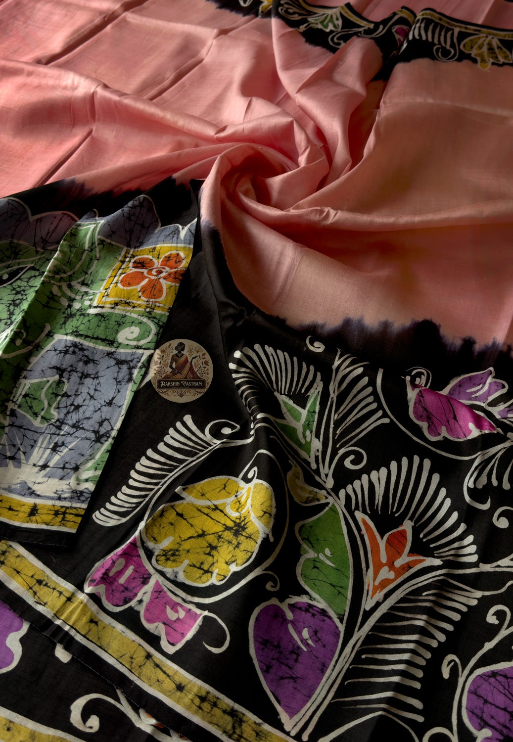 Close-up of traditional Bengal heritage motifs handwoven into Bishnupur Pure Katan Silk saree body and pallu
