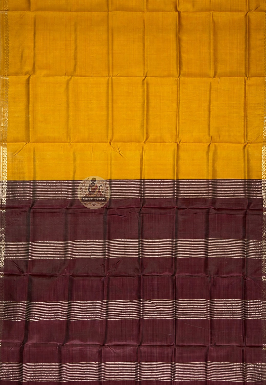 Detailed close-up of hand-woven border on Bishnupur Pure Katan Silk Saree showing the natural deep lustre of pure Katan silk and Bishnupur weave patterns rooted in centuries of Bengal's artistic and temple heritage