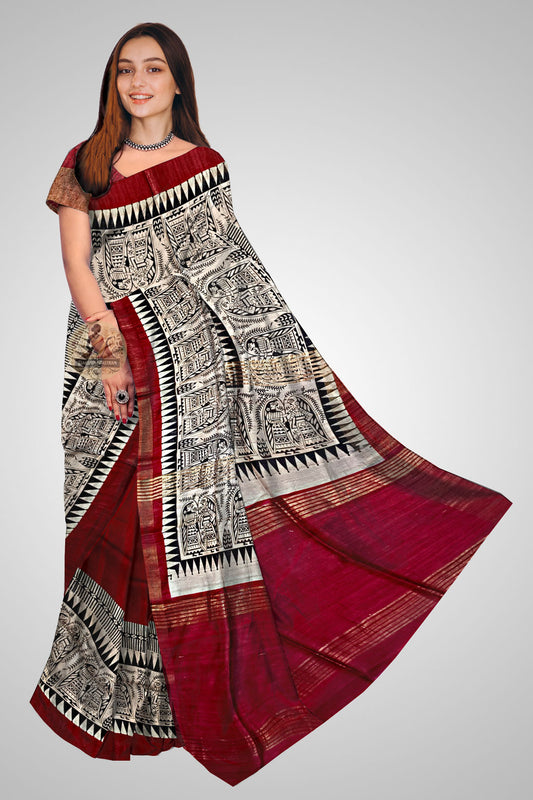 Buy Tussar Silk Saree online – Earth-toned silk saree front profile
