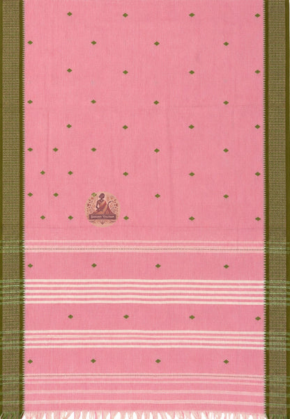 Rear view of handwoven cotton saree highlighting the pallu pattern and natural weave texture