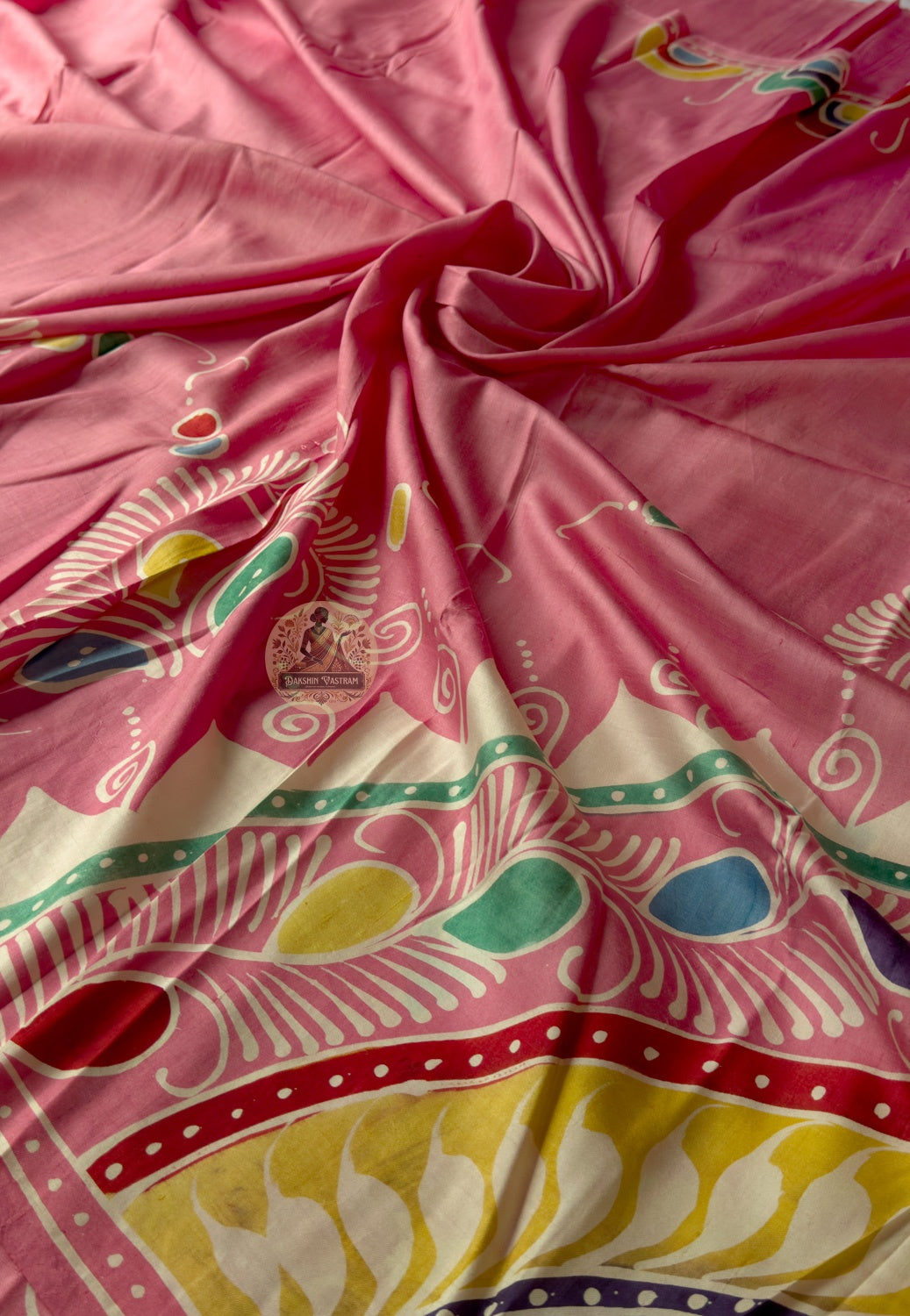 Close-up of Bishnupur silk saree pallu with handwoven terracotta temple-inspired motifs, Bengal artistic heritage