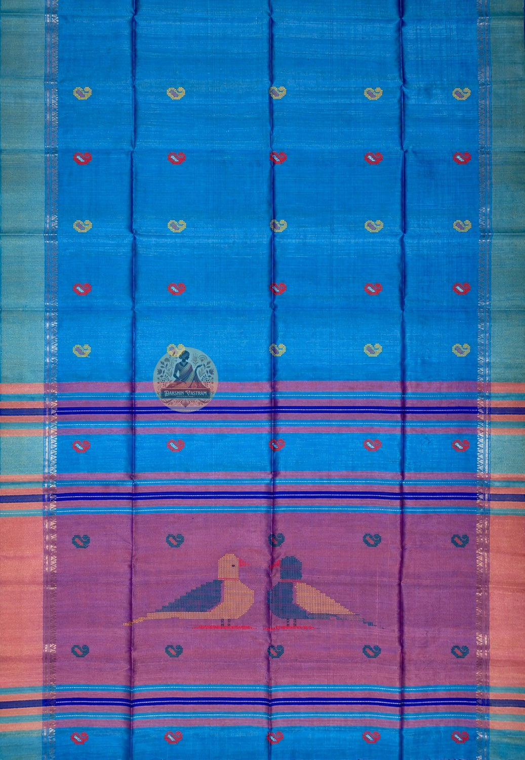Rear view of handloom Bishnupur Katan silk saree displaying clean classical silk fall with considered border, made to the standards of a town that has never stopped practising its craft