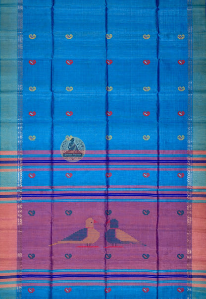 Rear view of handloom Bishnupur Katan silk saree displaying clean classical silk fall with considered border, made to the standards of a town that has never stopped practising its craft
