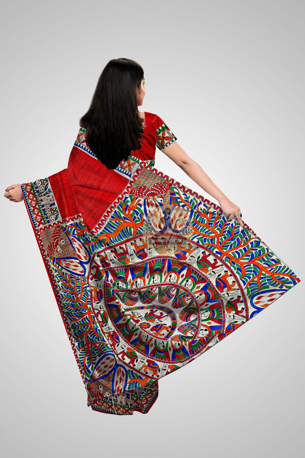 Shop Artisan Tussar Sarees – Rear drape highlighting pallu