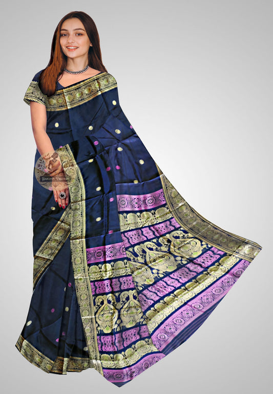 Saree Front Side: Baluchari Pure Silk Saree front view showcasing intricate handwoven designs.