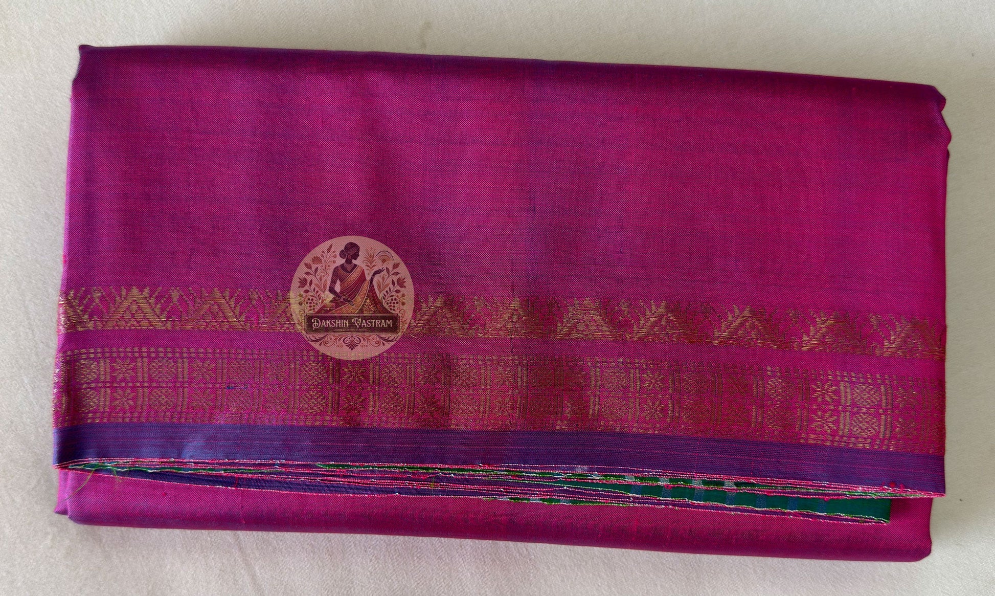 Macro close-up of individual hand-woven heritage motif on Bishnupur Katan Silk Saree by Dakshin Vastram, each pattern woven with the understanding that what is made carefully will be worn at moments worth remembering