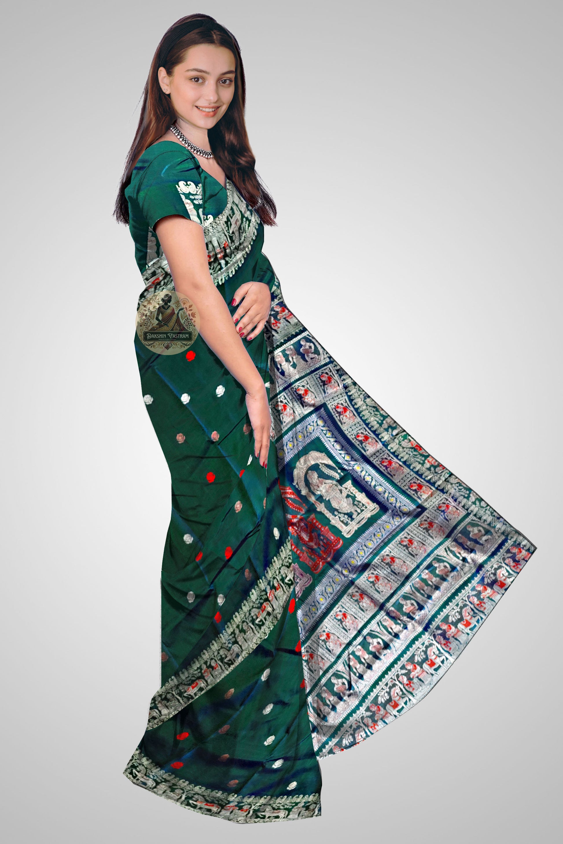 Buy Baluchari Silk Saree online – Handloom Baluchari Saree side view