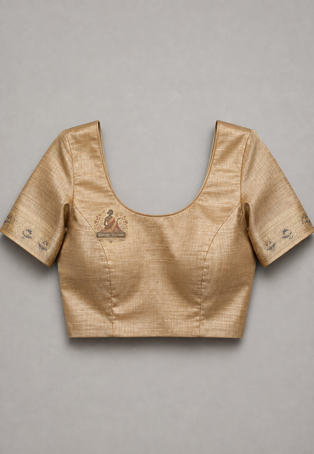 Matching unstitched blouse piece of premium Swarnachari silk saree in pure handloom silk with devotion-grade golden zari border, included with saree for tailoring