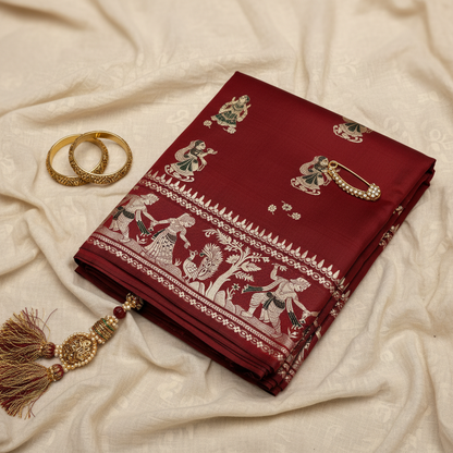 Shop Handwoven Baluchari Saree – Close-up of weaving pattern