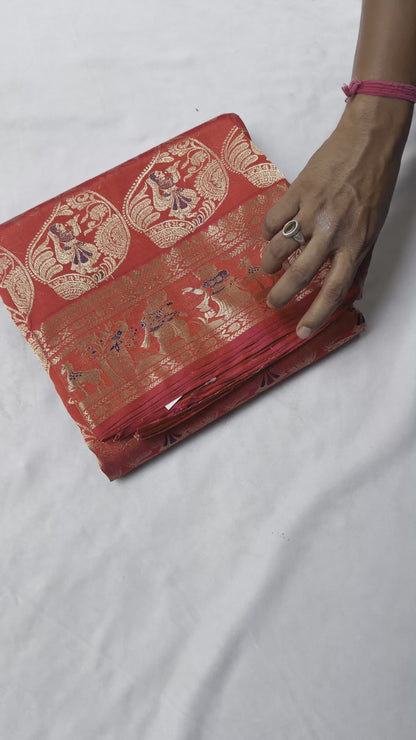 Swarnachari Silk Saree | Golden Zari Ashtami Anjali Bengal